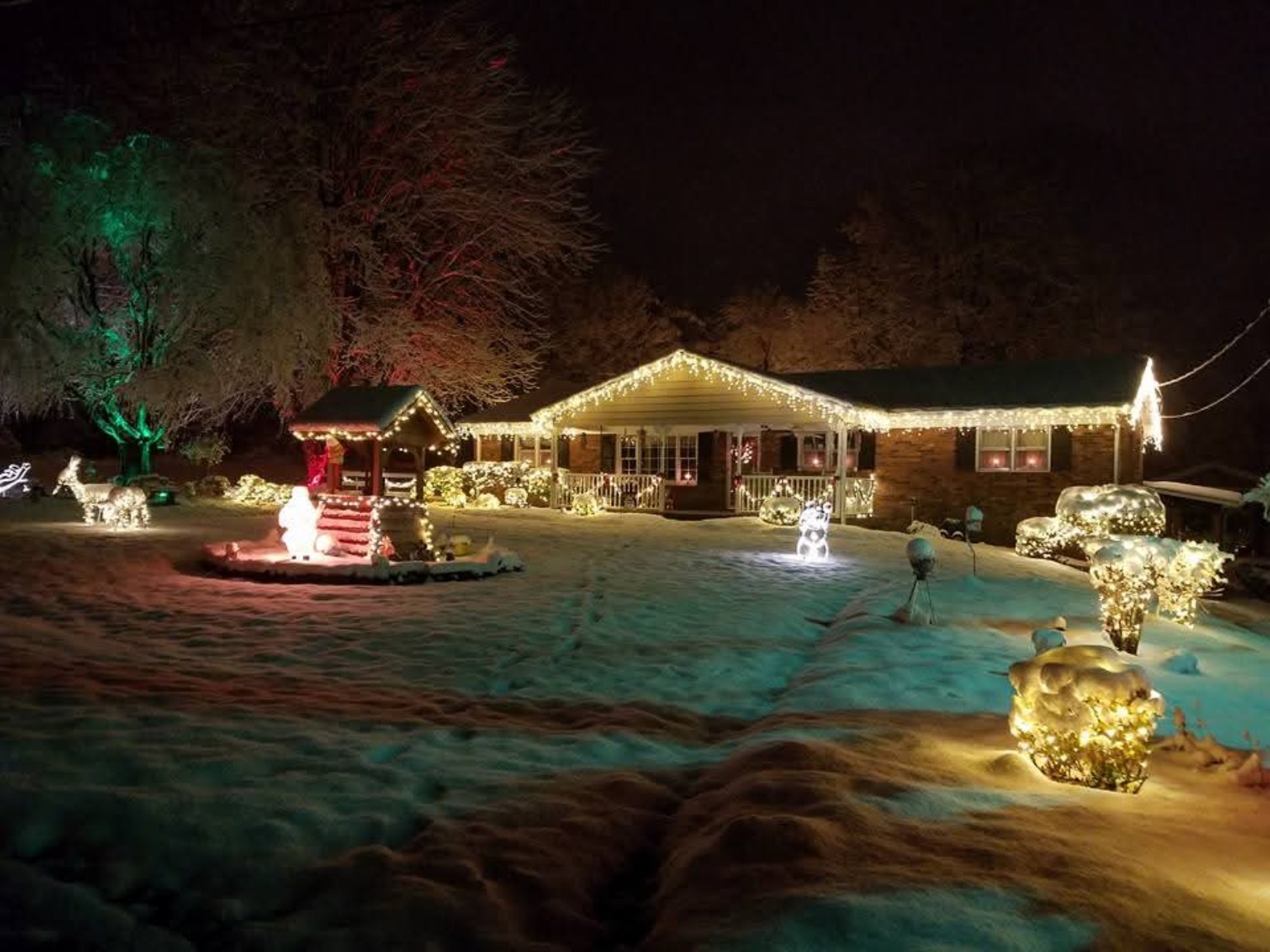 The childhood home decorated for Christmas