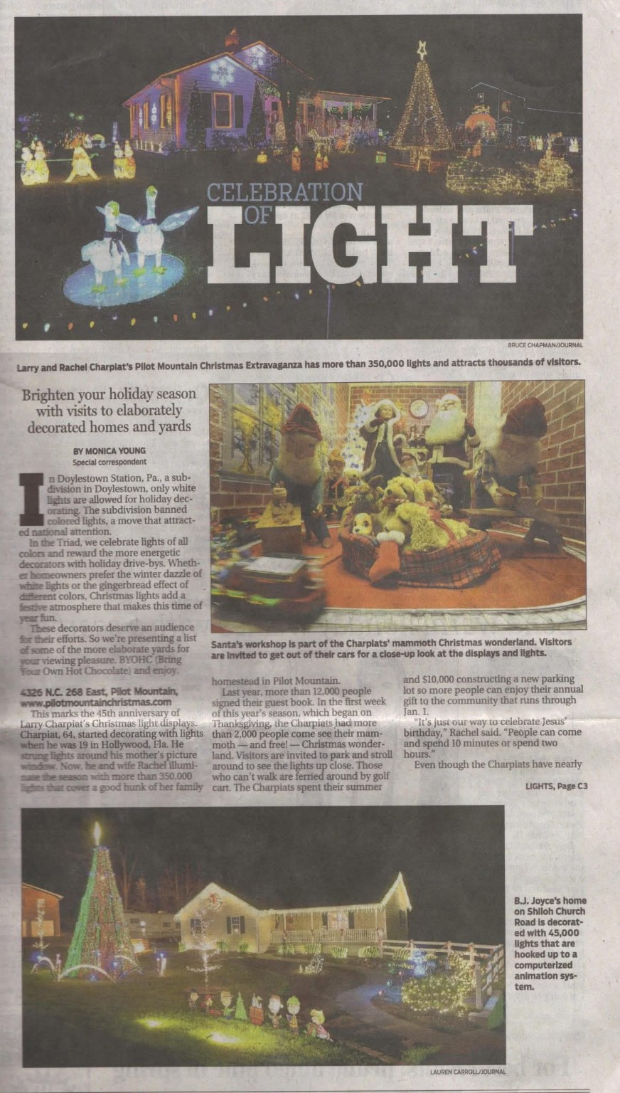 Newspaper feature about The Christmas Family Lights